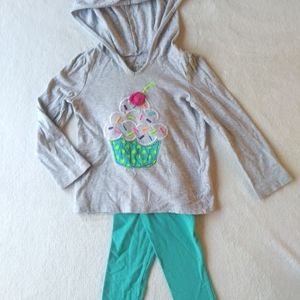 3T Cupcake Hoodie and Teal Leggings set